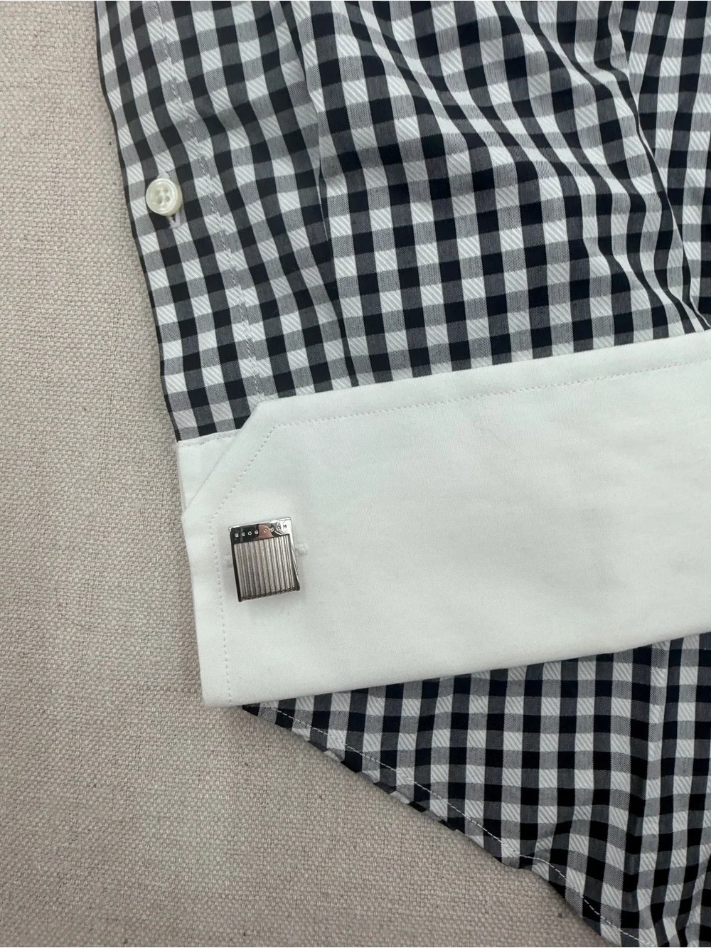 Banana Republic Men's Black & White Gingham Contrast Collar Dress Shirt